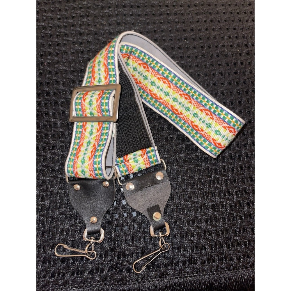 VINTAGE Woven Camera Strap Hippie Color Pattern Leather Ends Adjustable, 1970's